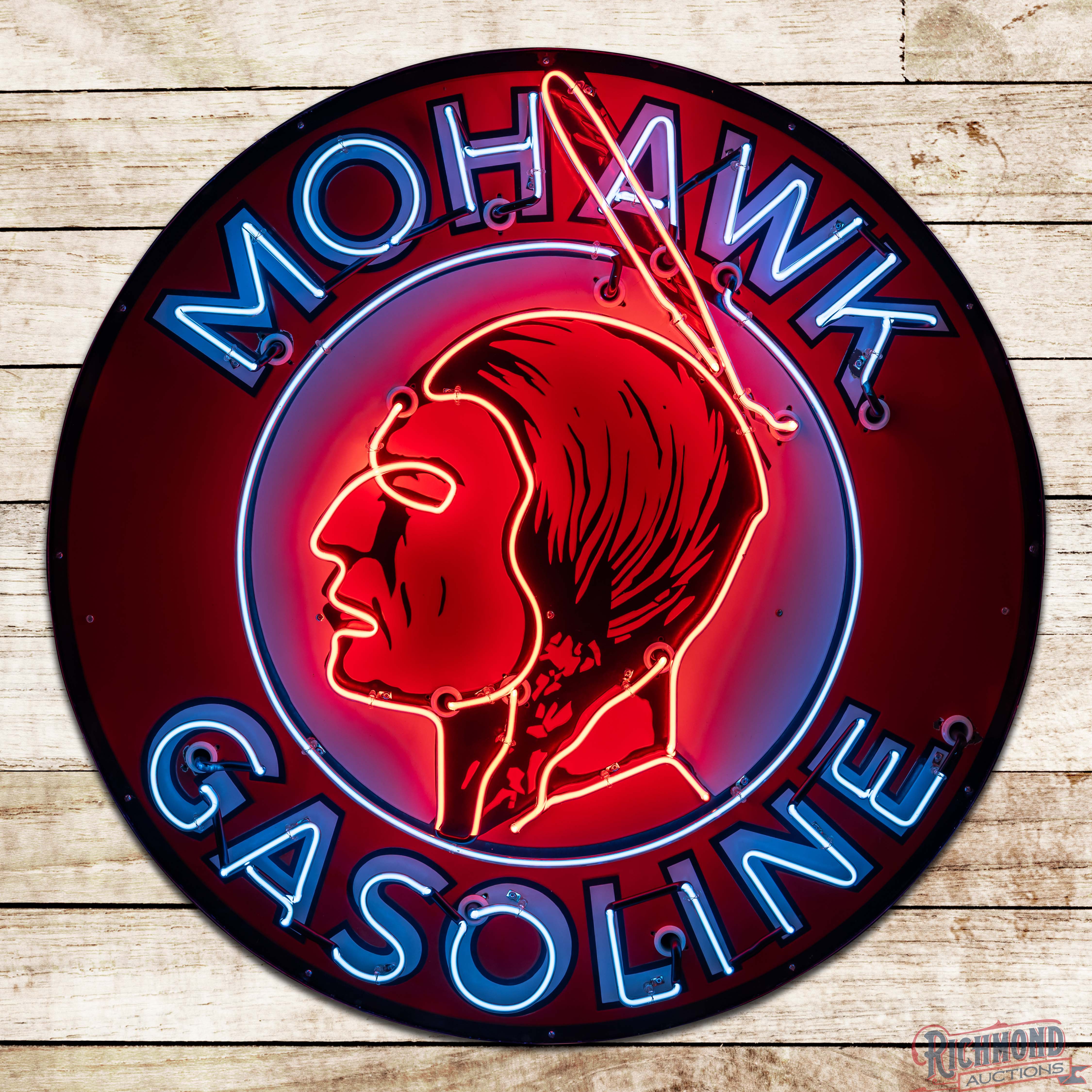 Amazing Mohawk Gasoline 4' Single Sided Porcelain Factory Neon Sign w ...