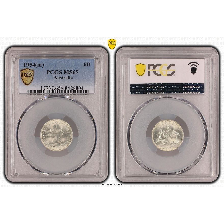 Sixpence, 1954(m), PCGS MS 65