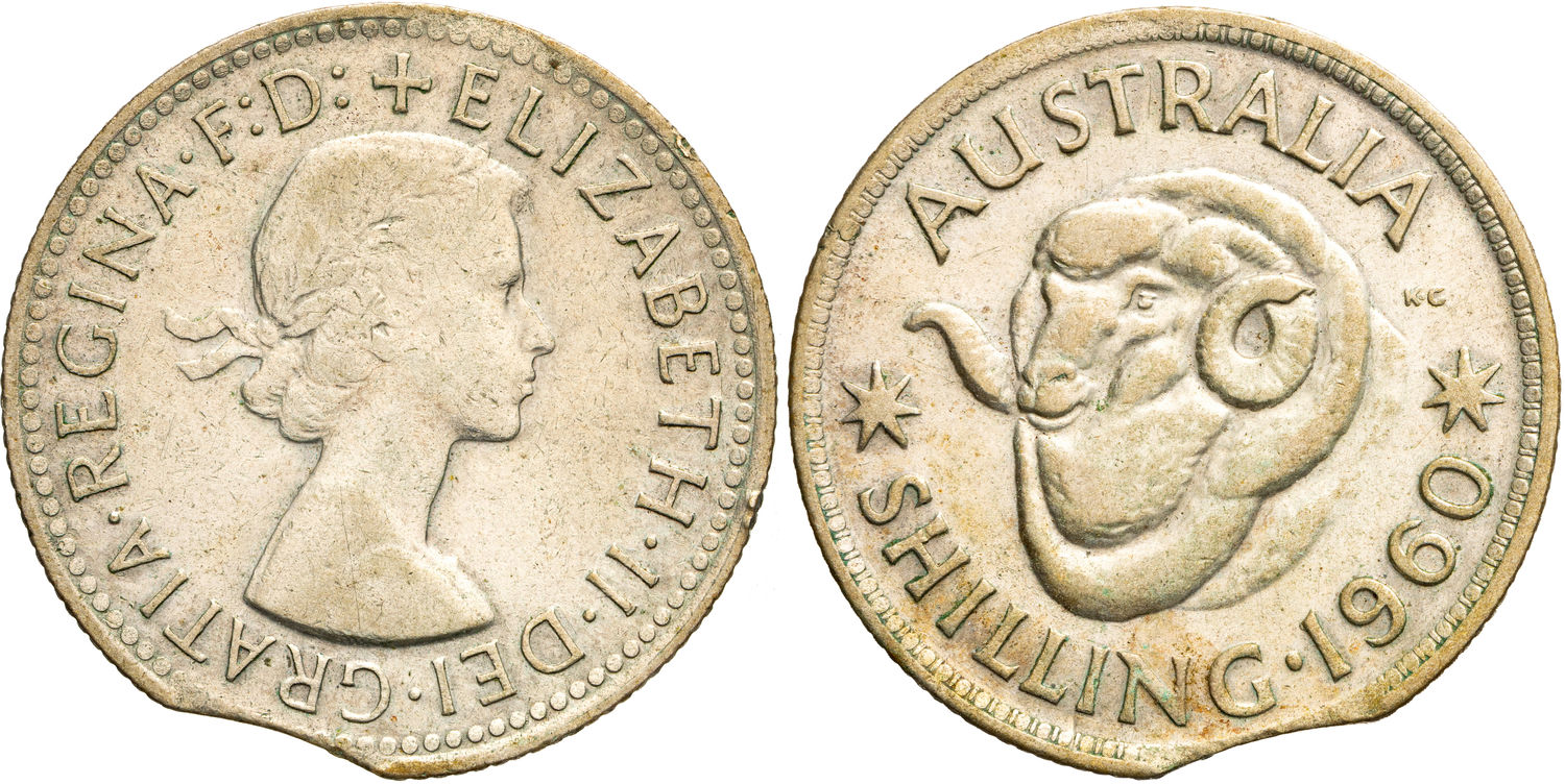 Elizabeth II, Bitten Edge, Shilling, 1960, Fine