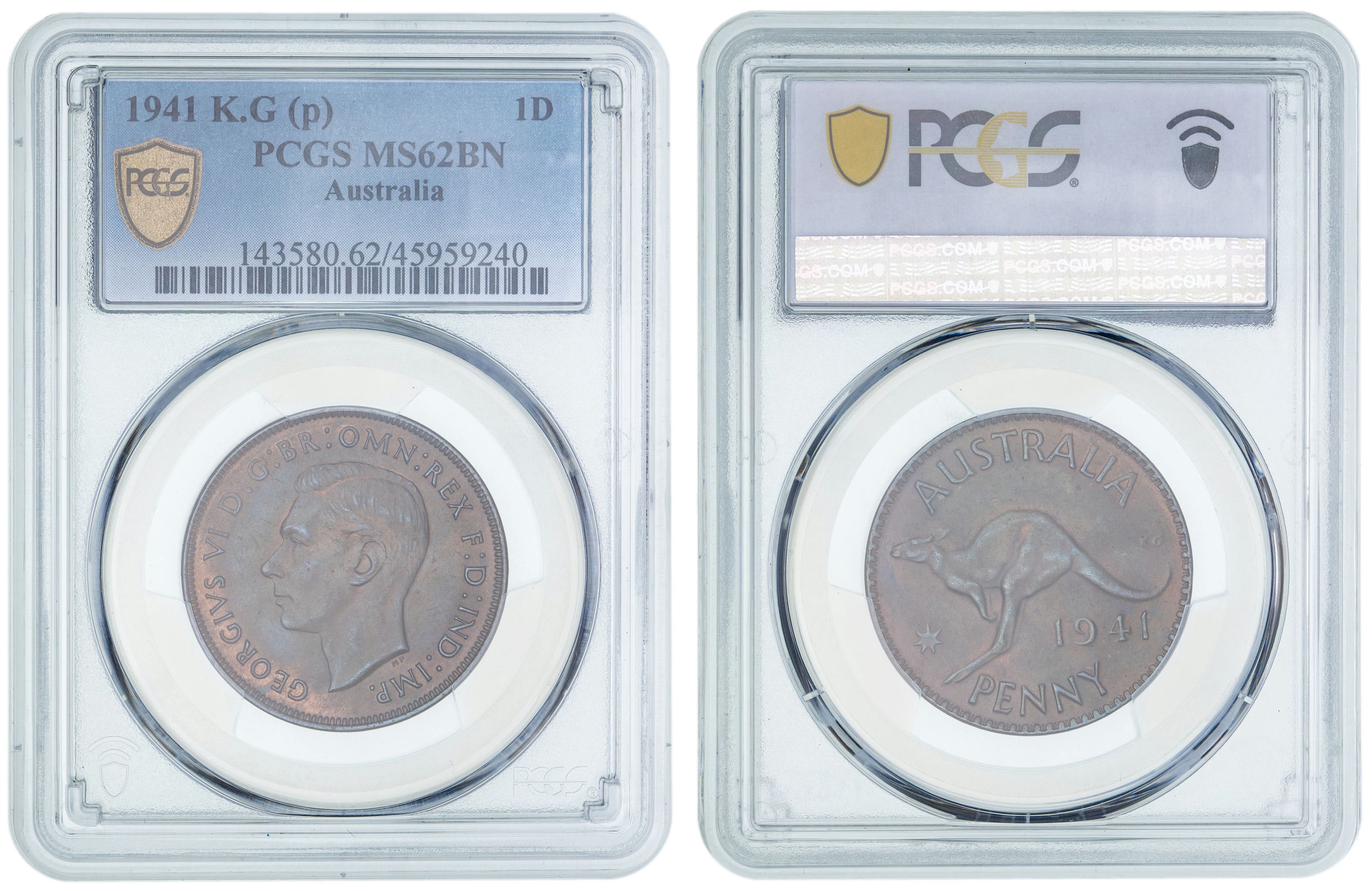 George VI, Penny, 1941-K.G, PCGS MS62BN