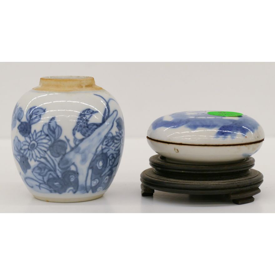 2pc Old Chinese B&W Ink Box and Mini Jar 2.5'' Approx.
