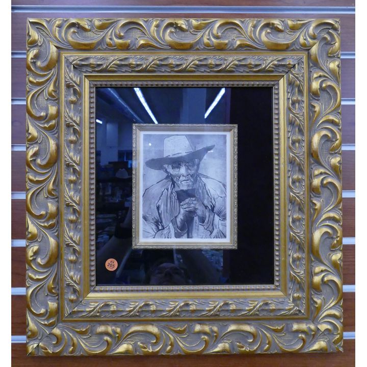Vincent Van Gogh 'Vieux Paysan Provencal' Engraving on Japon Paper w/ COA in Ornate Gallery Frame- 21x19''