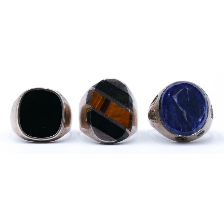 3pc Heavy Sterling and Stone Men's Rings Size 10-10.5 - 49 Grams TW