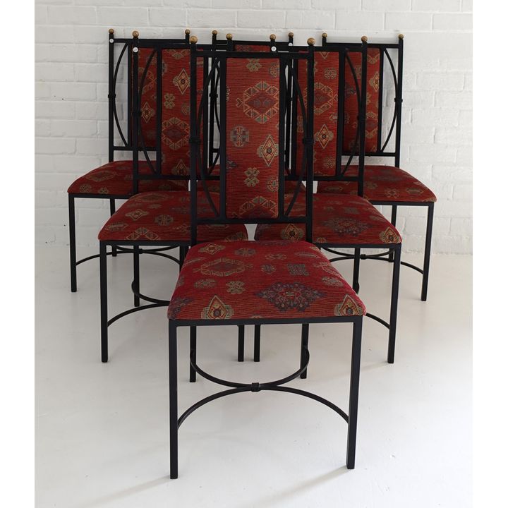 SET OF 6 UPHOLSTERED METAL DINING CHAIRS