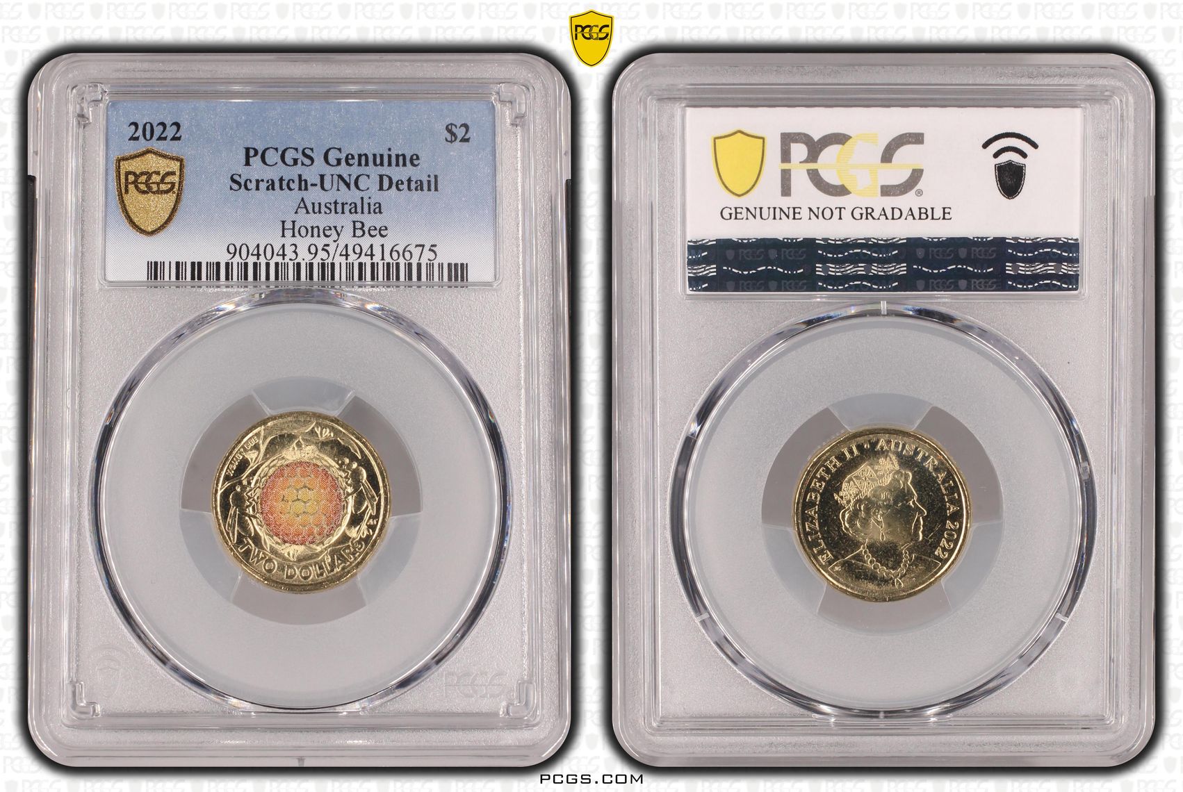 Elizabeth II, Honey Bee Colorized, Two Dollar, 2022, PCGS Genuine - UNC Details (95 - Scratch)