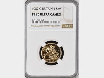 1987 ELIZABETH II PROOF GOLD SOVEREIGN PF70 UCAM TOP POP!