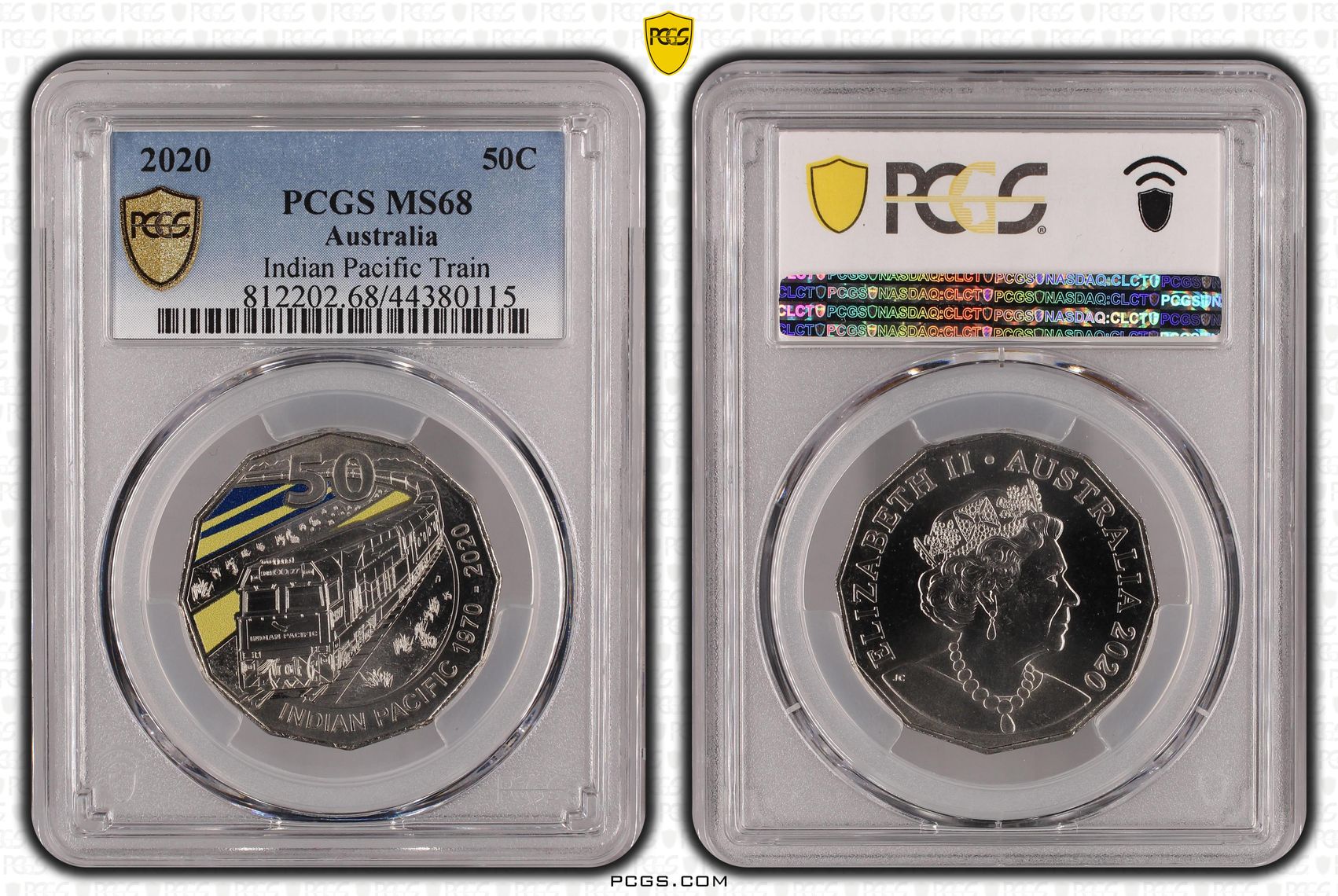 Indian Pacific Train Colorized, Fifty Cent, 2020, PCGS MS68
