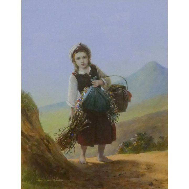 Johann Georg Meyer von Bremen  ''Peasant Girl'' Gouache on Paper