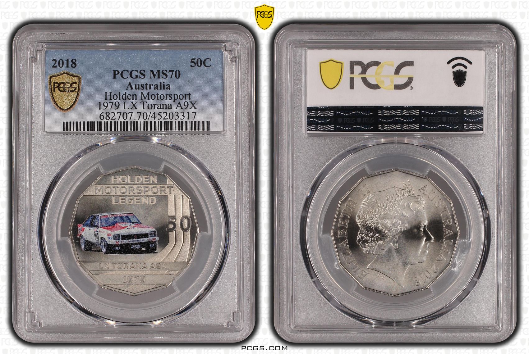 Elizabeth II, Holden Motorsport LX Torana, Fifty Cent, 2018, PCGS MS 70