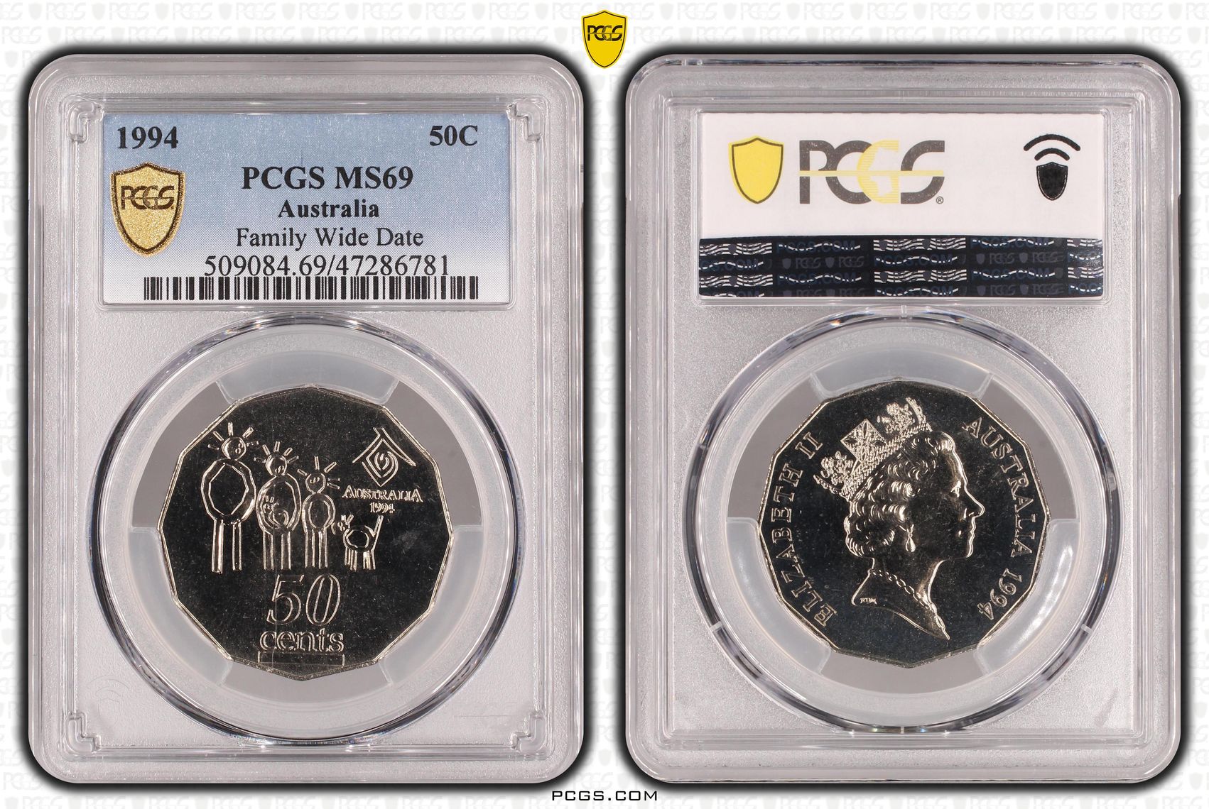 Elizabeth II, Family Wide Date, Fifty Cent, 1994, PCGS MS69