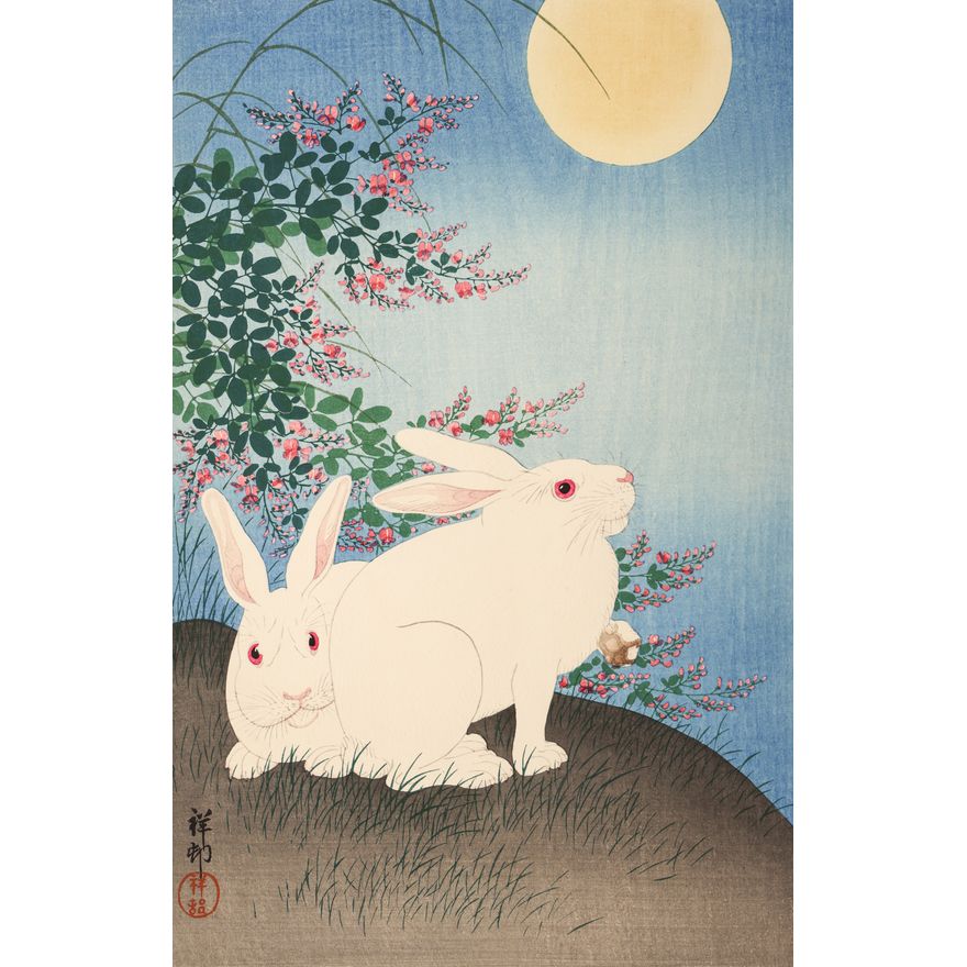 Ohara Koson ''Rabbits Under Full Moon'' 1931 Woodblock