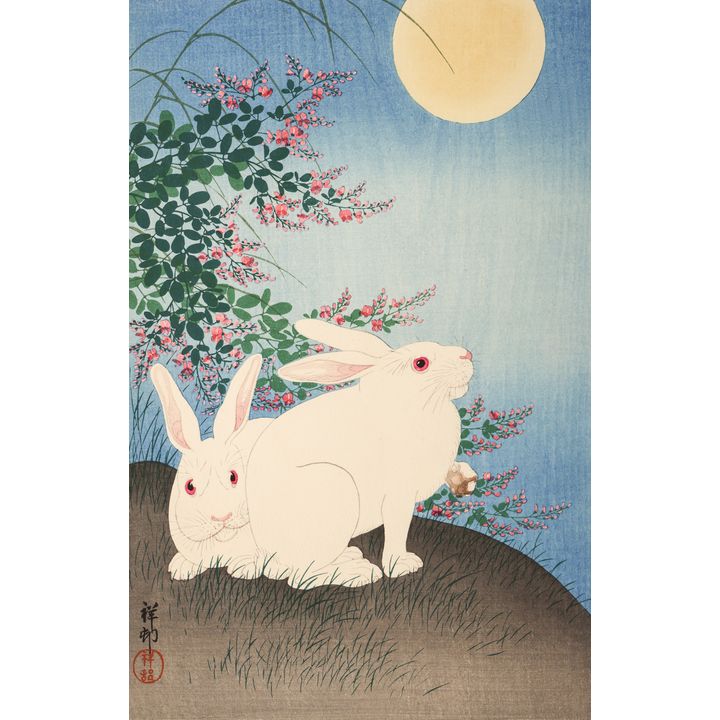 Ohara Koson ''Rabbits Under Full Moon'' 1931 Woodblock