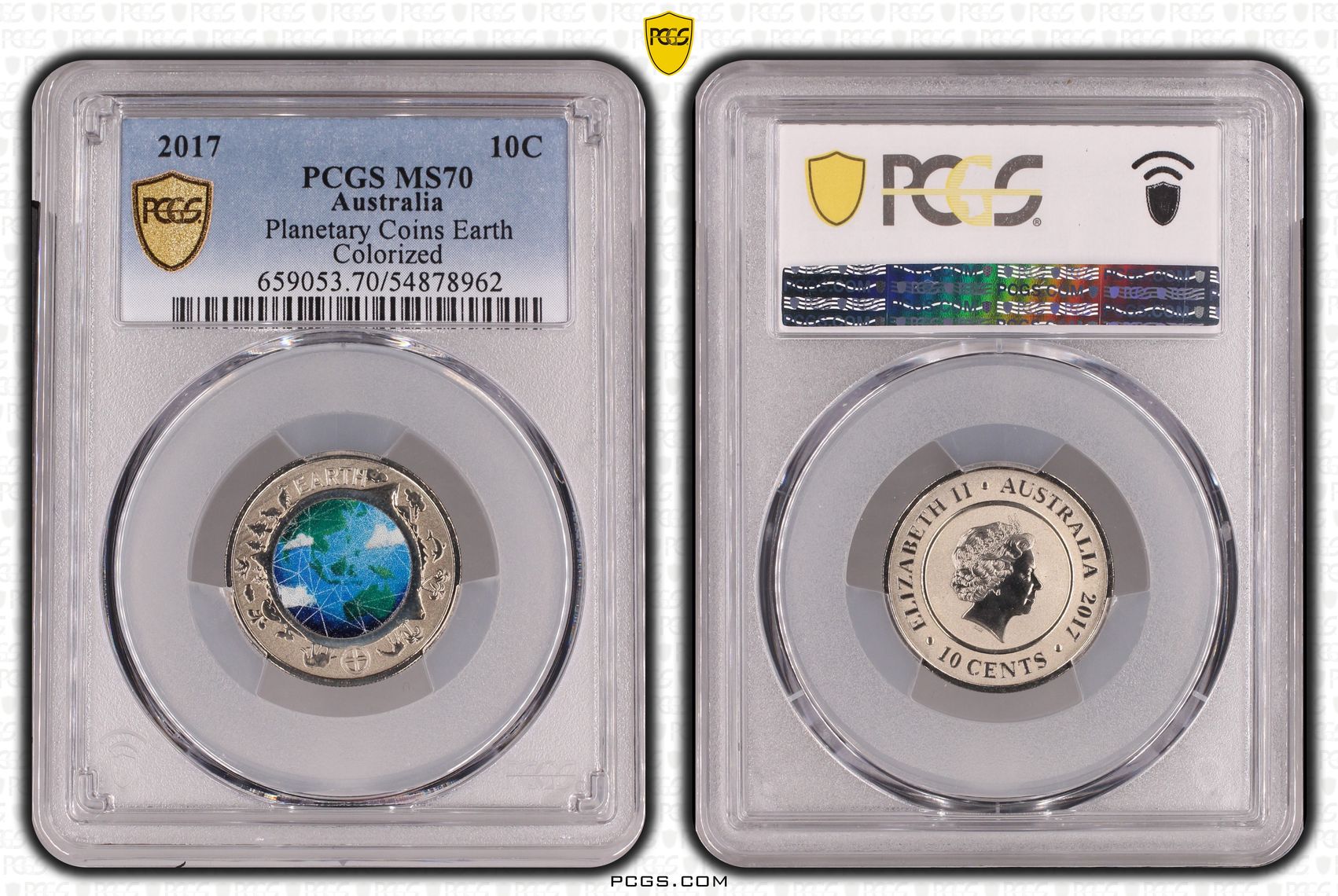 Planetary Coins Earth Colorized, Ten Cent, 2017, PCGS MS70