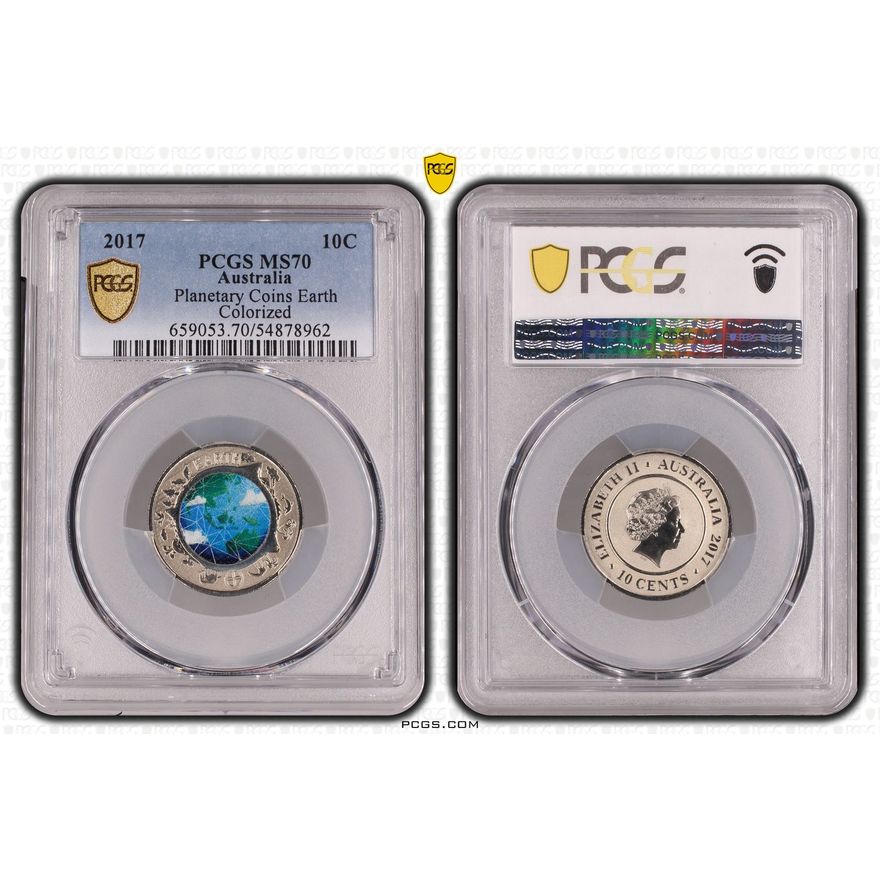 Planetary Coins Earth Colorized, Ten Cent, 2017, PCGS MS70
