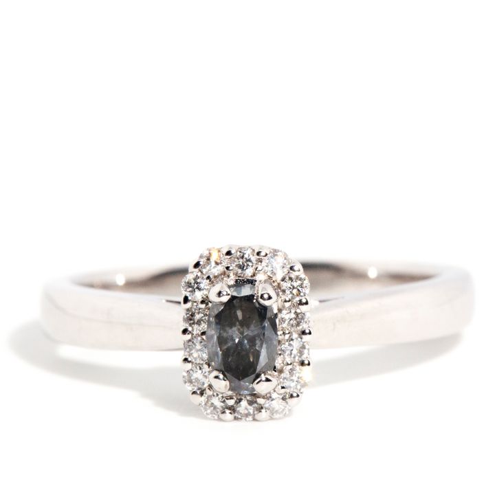 0.24 Carat Blue Grey Diamond Halo Ring,