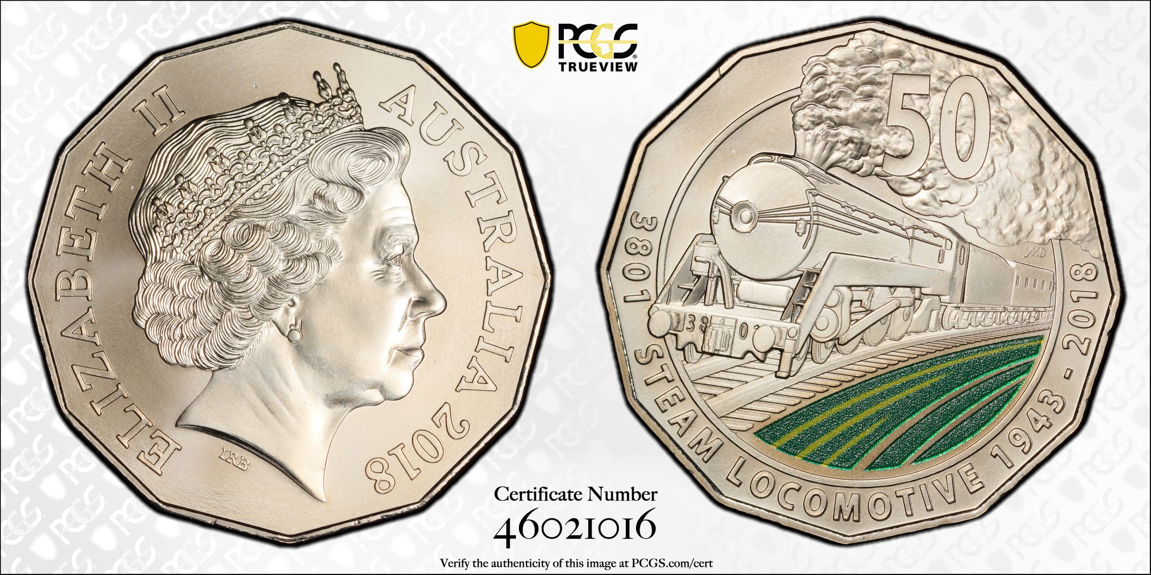 3801 Steam Locomotive, Fifty Cent, 2018, PCGS MS69