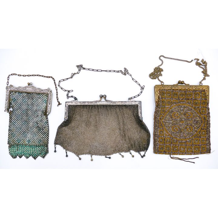 3pc Antique Ladies Beaded and Mesh Handbags