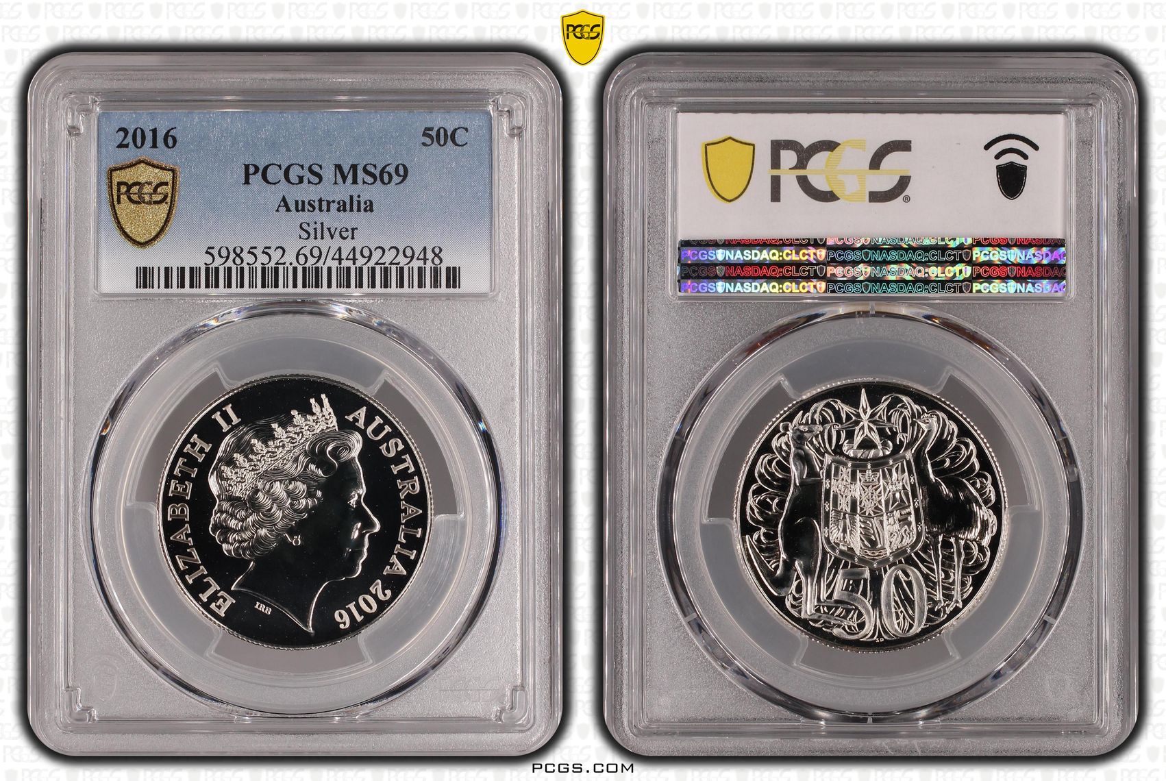 2016 Australia Fifty Cent, 50c 80% Silver, 20% Copper Silver PCGS - MS69 -948