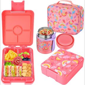 HOWEEMO RAINBOW BENTO LUNCH BOX SET, 25.36 OZ CAPACITY, STAINLESS STEEL INSULATED SOUP THERMO, LEAK-PROOF BENTO BOX, MICROWAVE AND