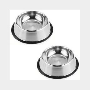 2x Stainless Steel 26cm Dog/Cat Bowls with Rubber Non-Slip Base - - Bar 9902054911657 - 51737/12609 AS B2 (S7)