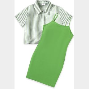 PATPAT GIRL'S DRESS 2 PIECE OUTFIT CAMI DRESSES AND CROP BUTTON DOWN BLOUSE SHIRT CLOTHING FOR 9 - 9 YEARS