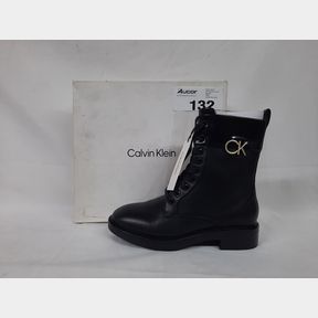 CALVIN KLEIN RUBBER SOLE COMBAT BOOT W/HW - CK BLACK - UK 5
