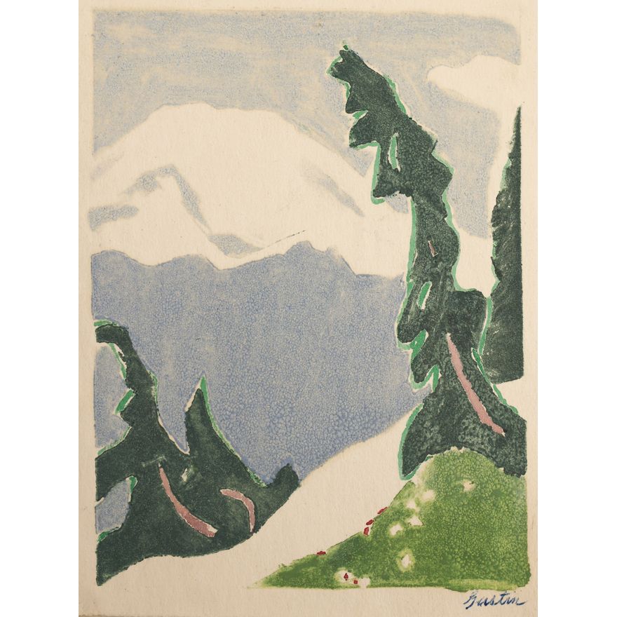 Paul Morgan Gustin ''Mount Rainier Chinook Pass'' 1951 Woodcut