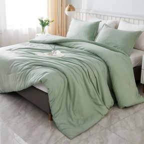 LITANIKA KING SIZE COMFORTER SET SAGE GREEN, 3 PIECES LIGHTWEIGHT SOLID BEDDING COMFORTERS SETS, ALL SEASON FLUFFY DOWN ALTERNATIV