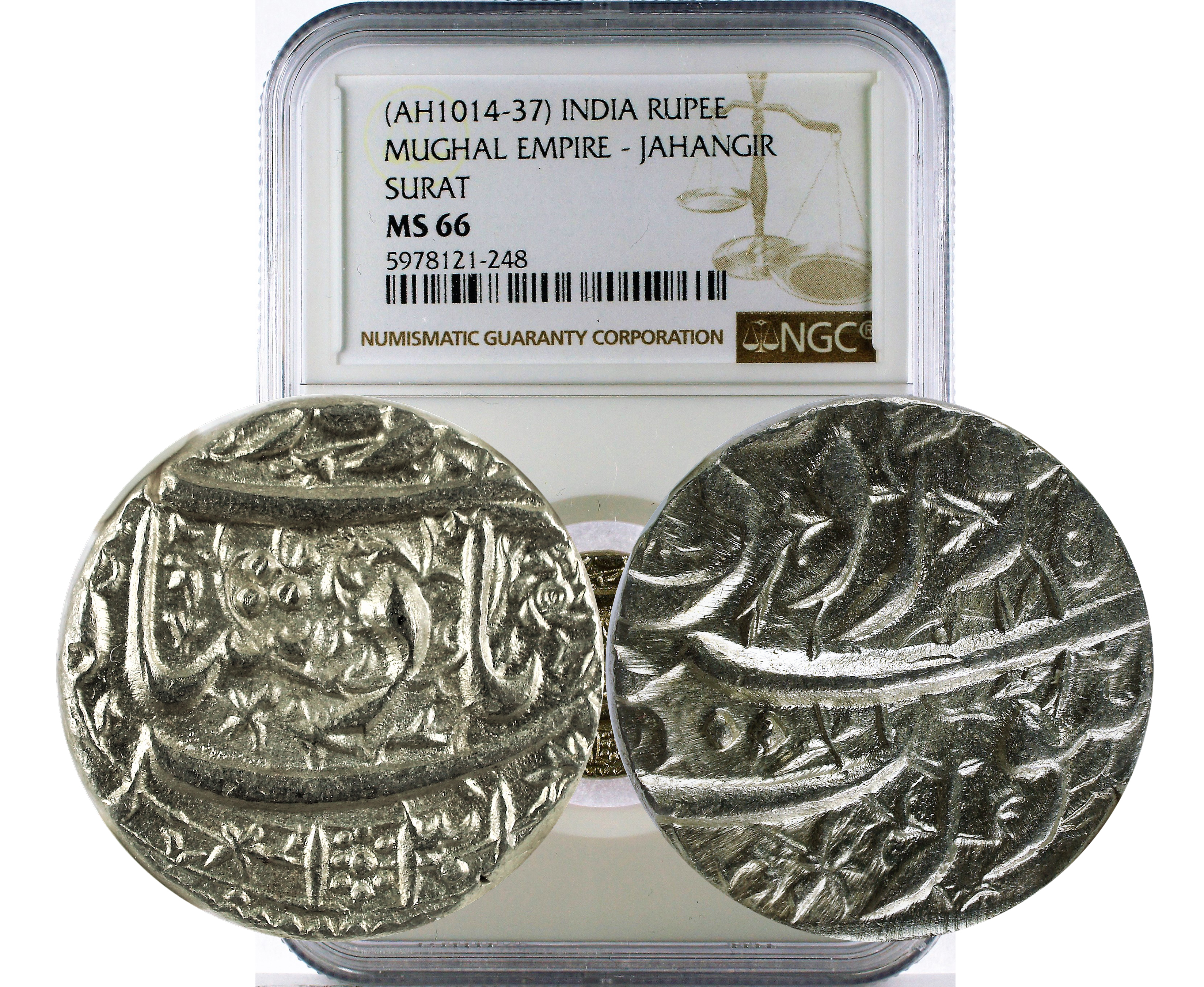 (AH1014-37) INDIA MUGHAL - JAHANGIR SURAT RUPEE MS 66