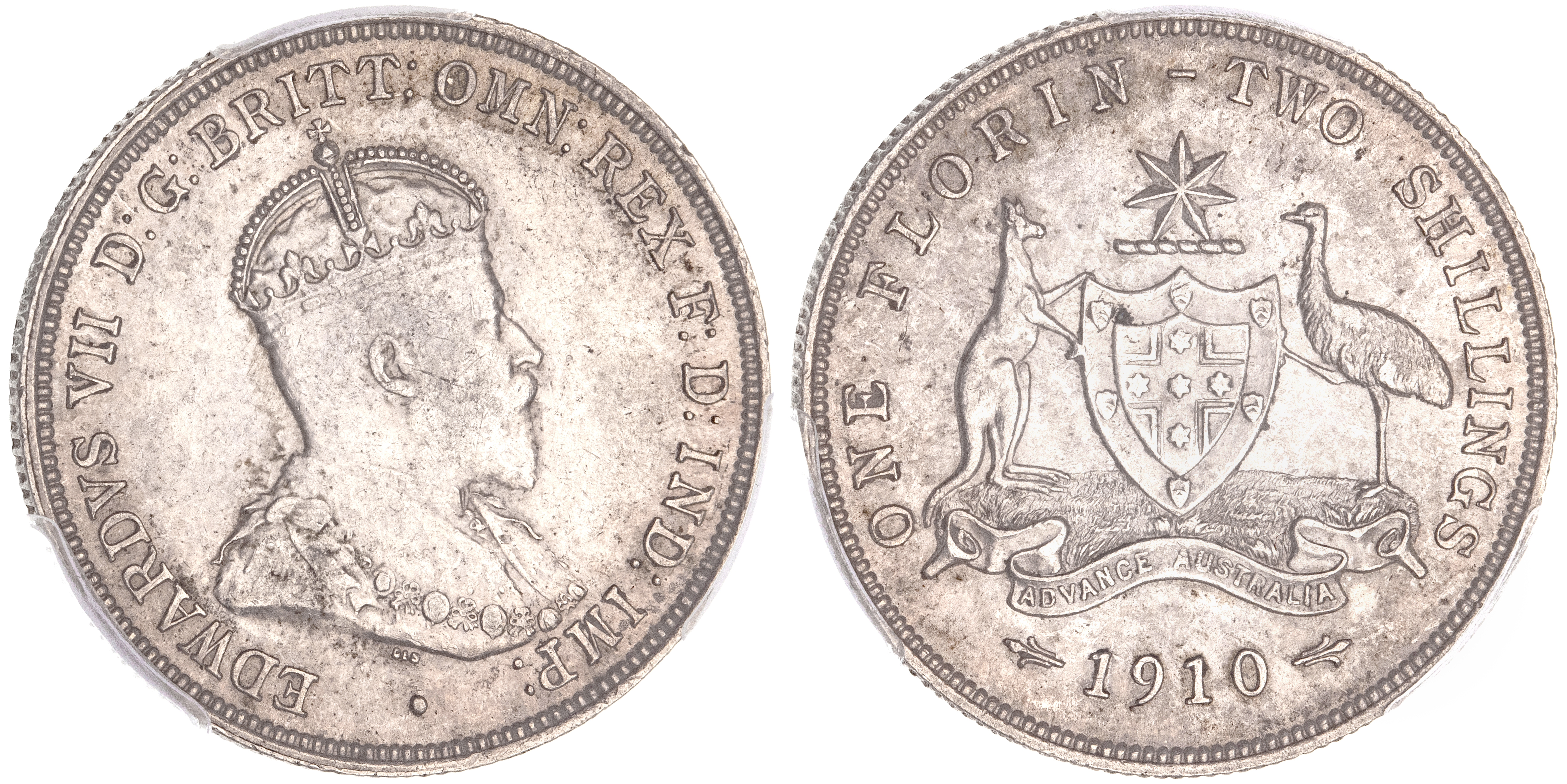 Edward VII, Florin, 1910, PCGS AU 58
