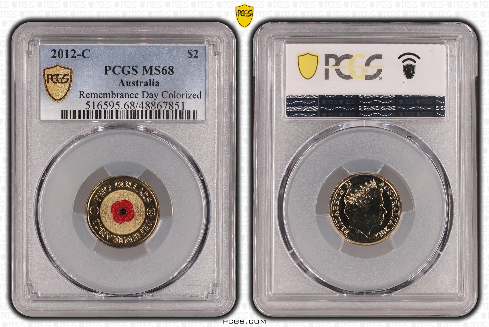 Elizabeth II, Remembrance Day Colorized , Two Dollar, 2012-C, PCGS MS68