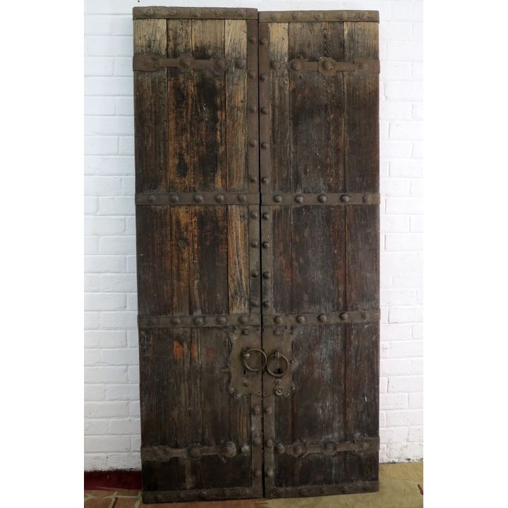 PAIR OF 19TH CENTURY CHINESE METAL BOUND TEAK DOORS