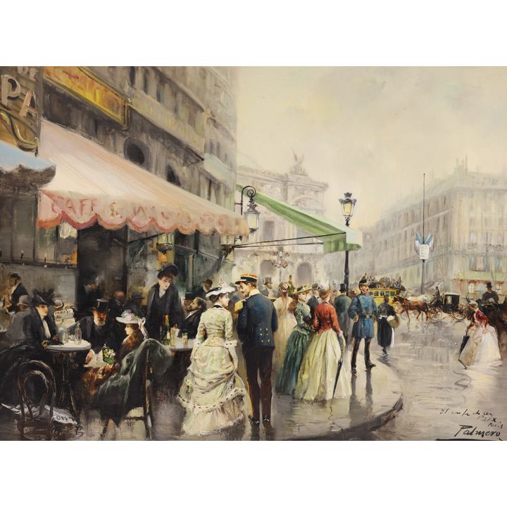 Alfredo Palmero de Gregorio ''Cafe de la Paix, Paris" Oil