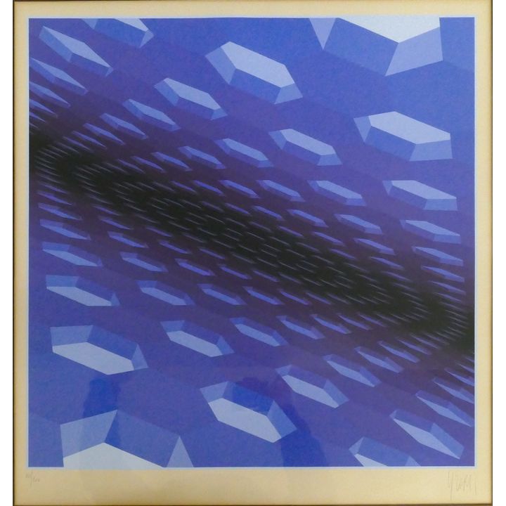 Jean Vasarely aka Yvaral ''Oblique'' (Blue) S/N Serigraph Framed 31''x30''