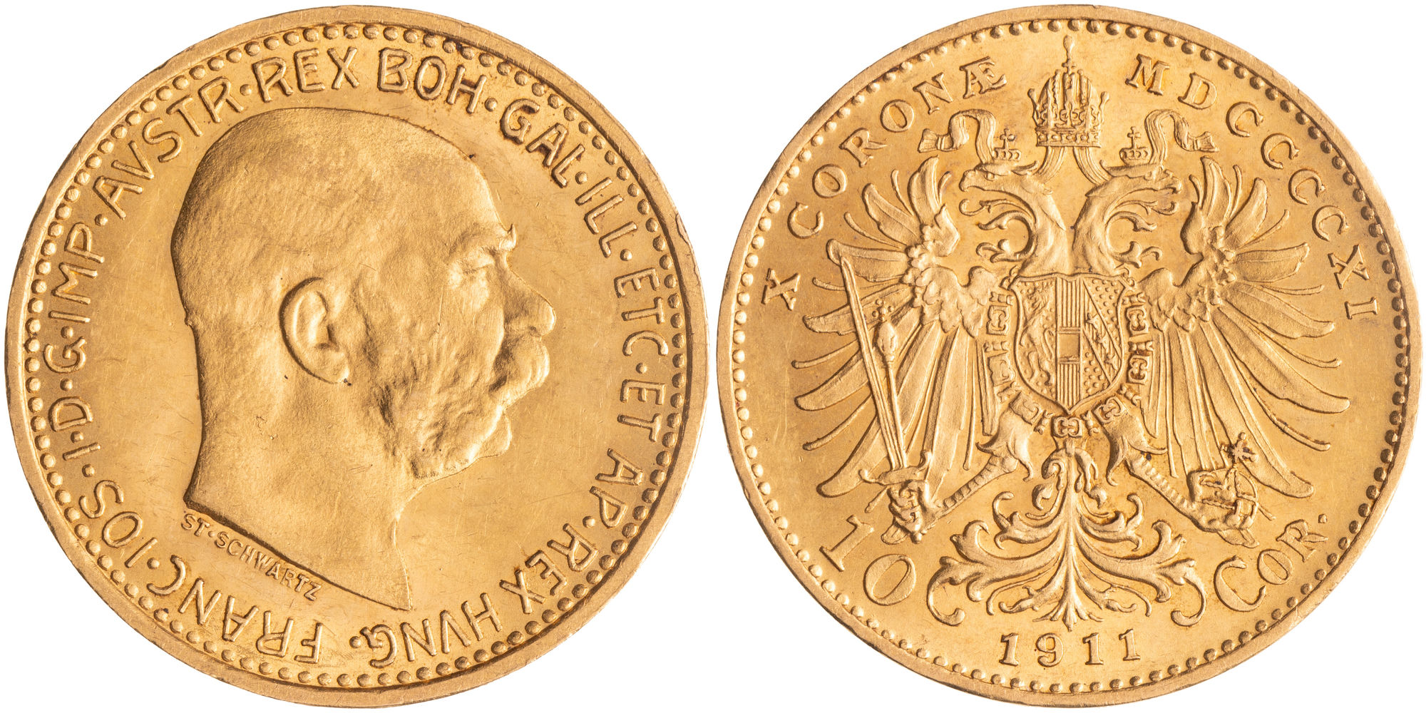 Austria, Franz Joseph I, Empire, Ten Kronen, 1911, aUNC