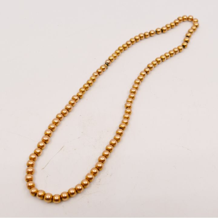 Strand 14K Hollow Bead Necklace- 15''- beads 5mm- 15g
