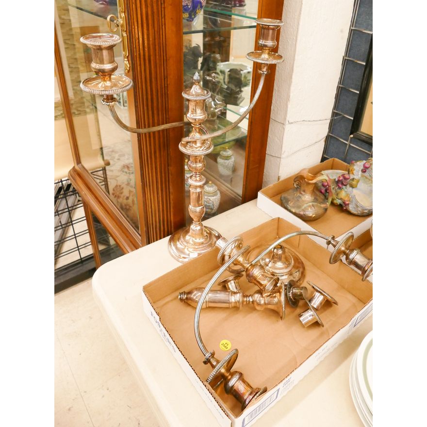 Pair Silverplate Double Candlesticks- 18''- one AS IS