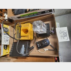 DeWalt battery charger, power inverter and lady golf crystal with lighted vase