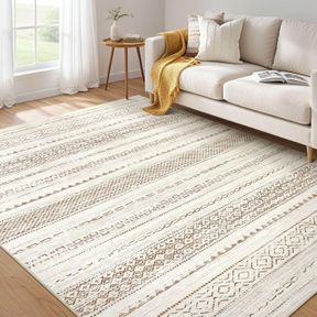 AREA RUG LIVING ROOM RUGS: 5X7 MACHINE WASHABLE BOHO LARGE NEUTRAL FARMHOUSE STAIN RESISTANT MOROCCAN INDOOR FLOOR CARPET FOR BEDR