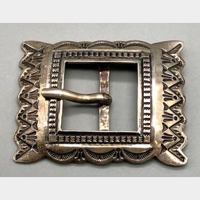 Sterling Silver Belt Buckle With Stamp Work