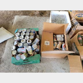 2 Boxes of vintage metal and aluminum beer cans
