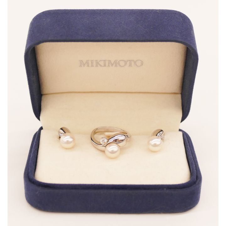 2pc Mikimoto Paisley 18k Diamond & Pearl Ring and