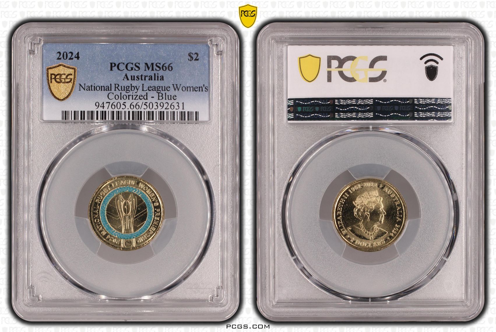 National Rugby League Women's Colorized - Blue , Two Dollar, 2024, PCGS MS66