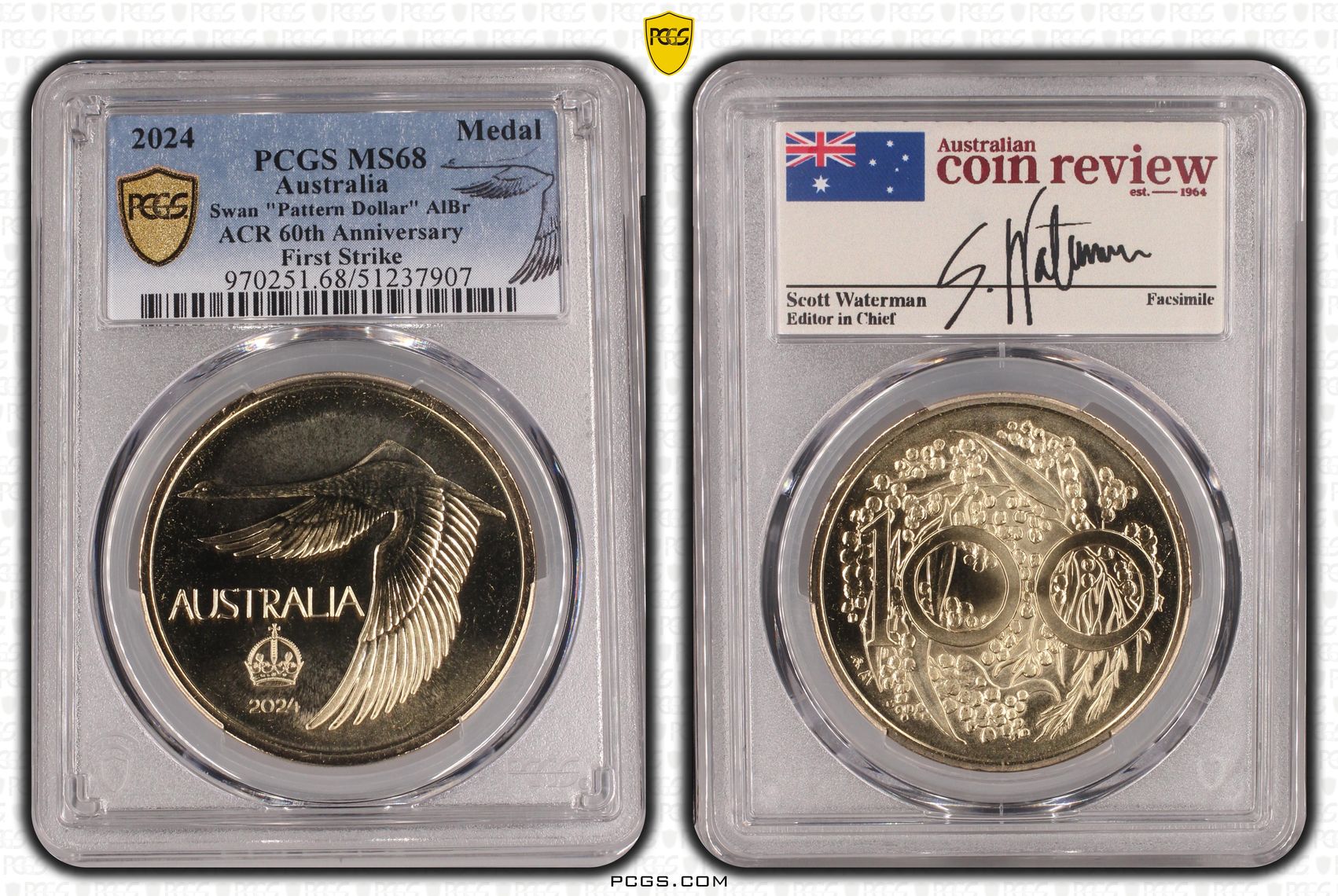Swan "Pattern Dollar" AlBr ACR 60th Anniversary First Strike, Medal, 2024, PCGS MS68