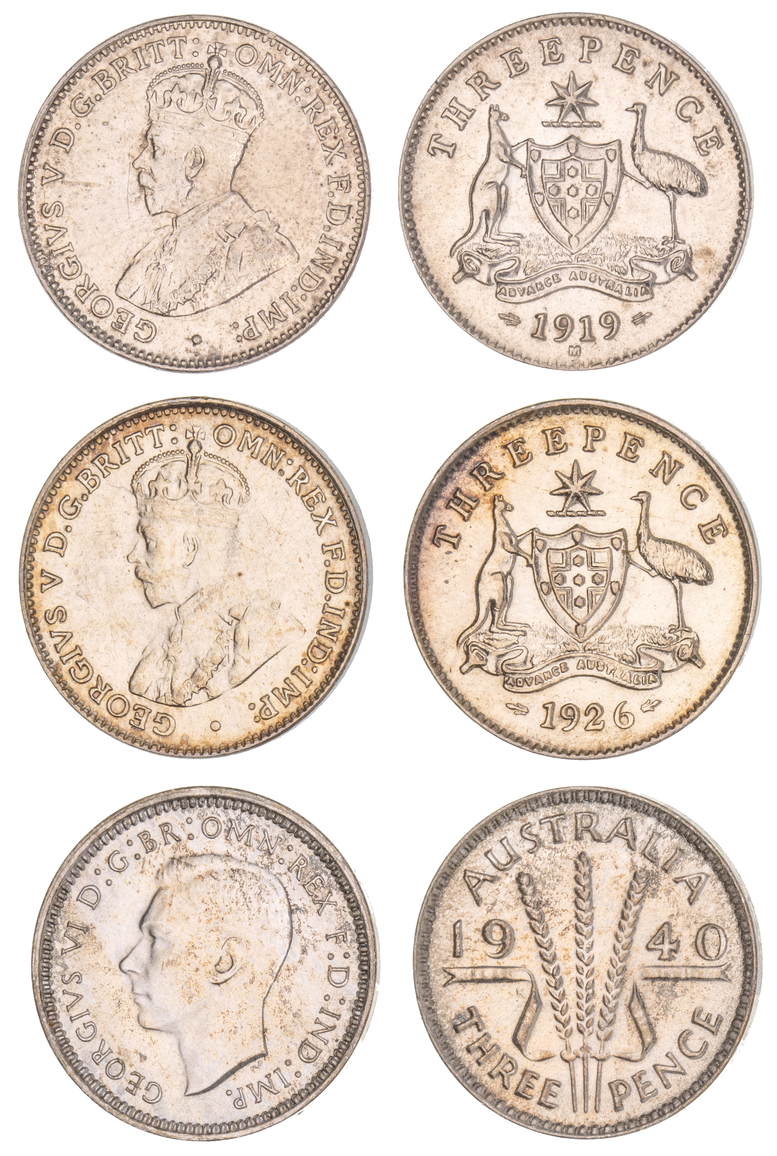 George V - George VI, Threepence, EF - aUNC