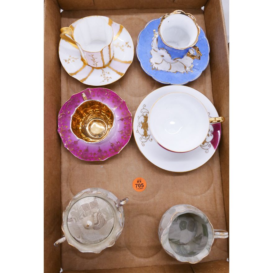 Box Antique Demicup Saucers Etc