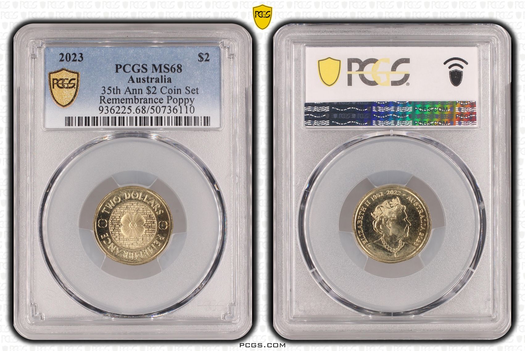35th Ann $2 Coin Set Remembrance Poppy , Two Dollar, 2023, PCGS MS68
