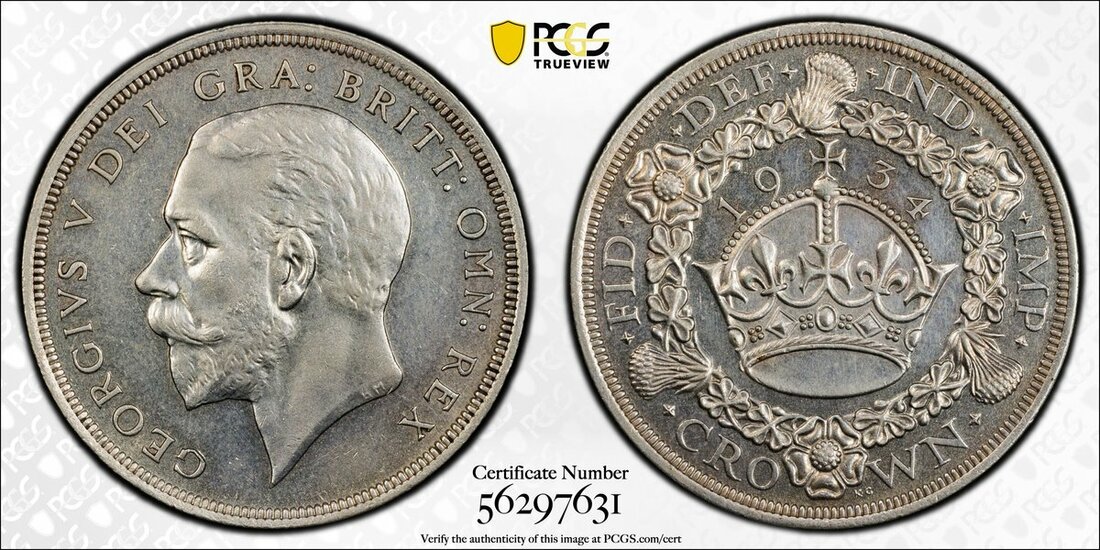 PCGS MS61 | George V (1910-1936), 'Wreath' Crown, 1934, bare head left ...