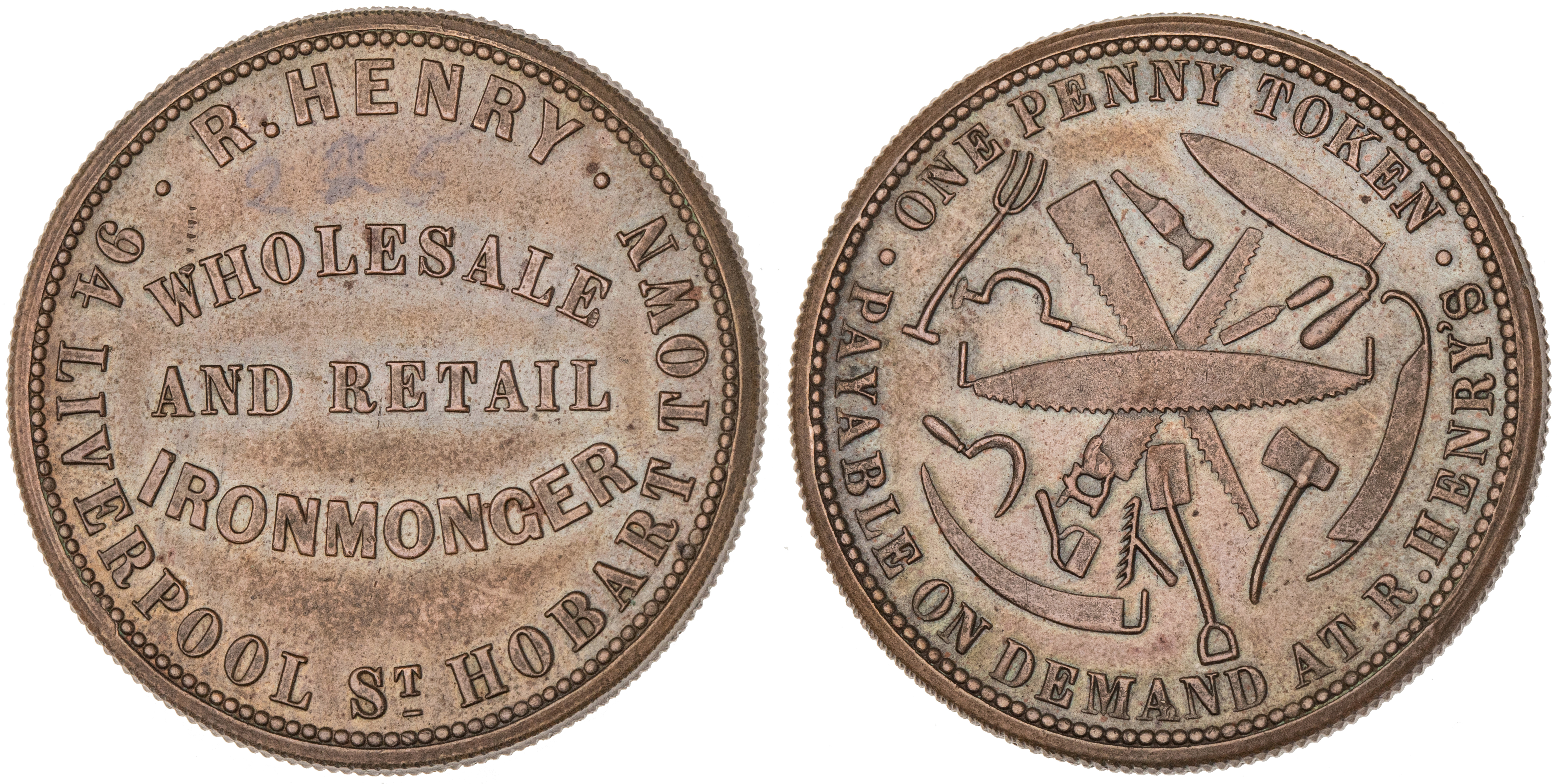 Hobart Town, Tasmania, R. Henry, Penny, VF