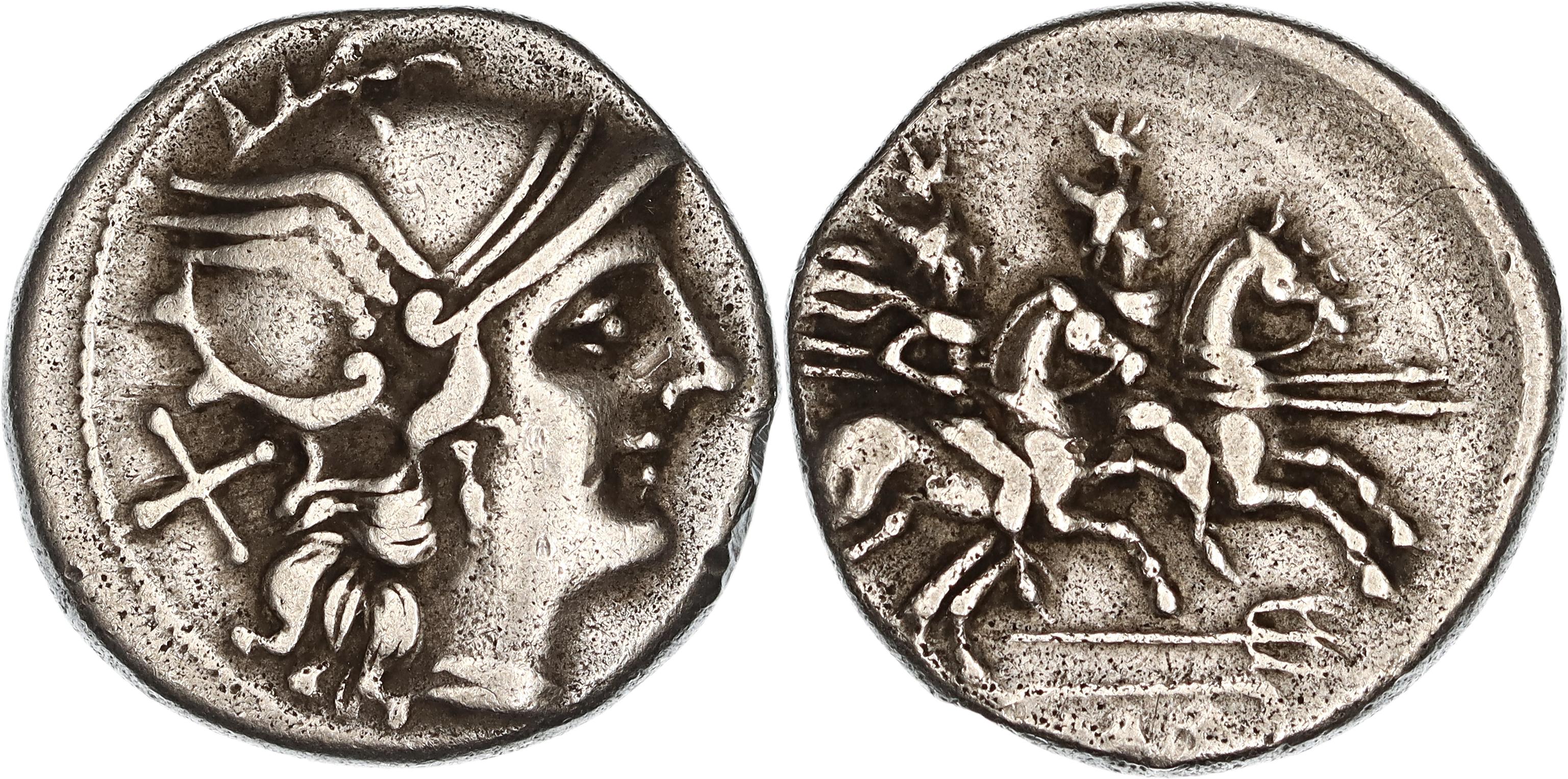 Roman Republic, Anonymous Coinage, Silver Denarius, 206-195 BC, VF